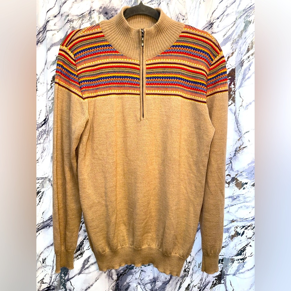 Manos De la Comunidad  100% Baby Alpaca Hand Made Luxury Multicolor Quarter zip